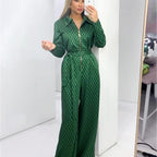 Printed Long-Sleeve Belted Bodysuit