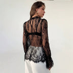 Elegant Lace See through Flared Sleeves Long Sleeves Top