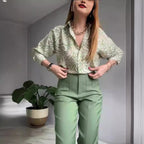 Women's Summer Printed Top Slim Pants Two Piece Set Women's