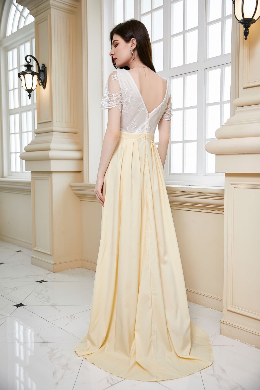 Lace Short-Sleeve Bridesmaid Dress