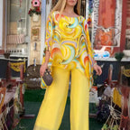 Summer Colorful Chiffon Casual Round Neck Printed Two Piece Set Women's