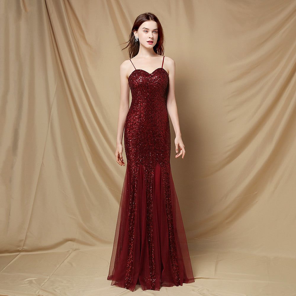 Women's Bride Long Strappy Dinner Slim Fit Fishtail Dress