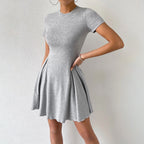 Women's Crew-Neck Short-Sleeve A-Line Mini Dress