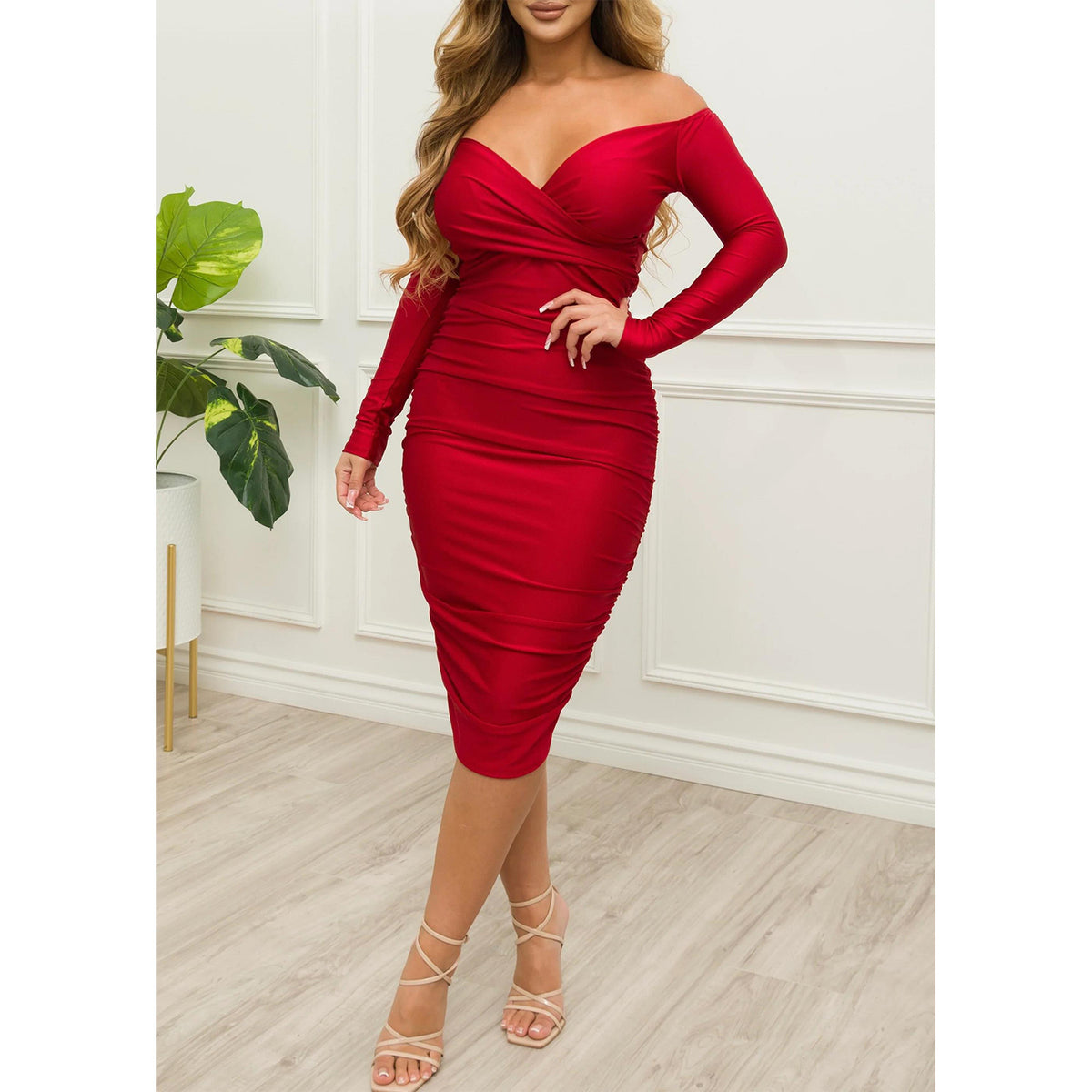 Autumn Winter Off The Shoulder Ruffle Hip Long Sleeve Dress