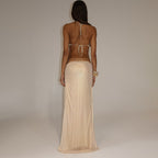 Women's Rhinestone Halter Backless Cutout Maxi Dress