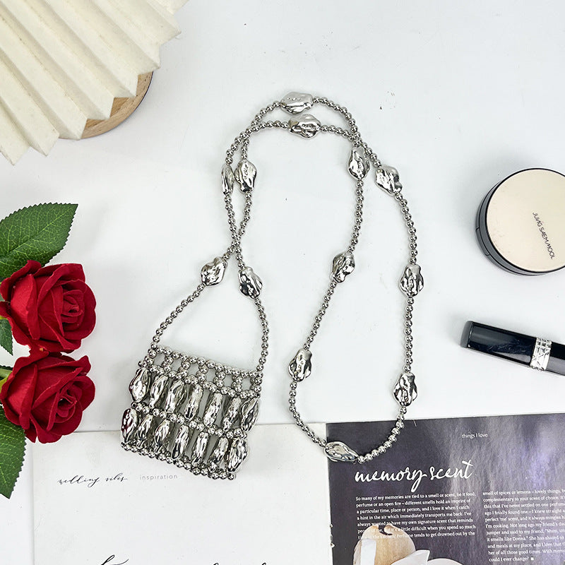 Women's Irregular Asymmetric Shaped Handmade Beaded Bag Mini Lipstick Pack With Chain Crossbody Pouch