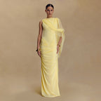 Women's Fashionable Pleated Mesh Shawl Dress Sexy Sheath Round Neck Slim Dress