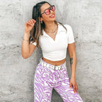 Women’s White Ribbed Polo Collar Cropped Top