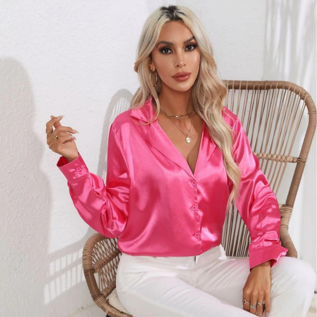 Women's Satin Long Sleeve Shirt