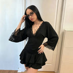 Women's Lace-Trim V-Neck Short Dress