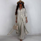 Printed V-Neck Top & Wide-Leg Pants Two-Piece Set