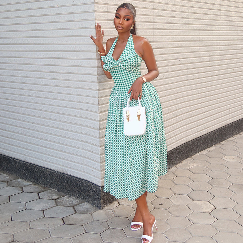 Women's Plaid Halter A-Line Dress