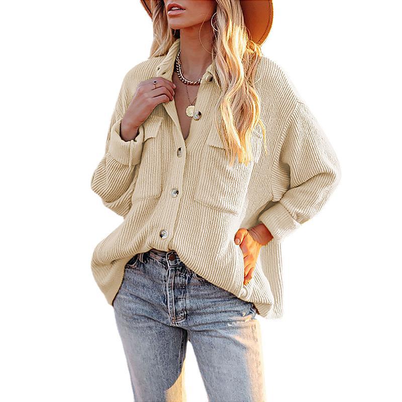 Women's Corduroy Shirt Jacket – Long Sleeve Patch Pocket