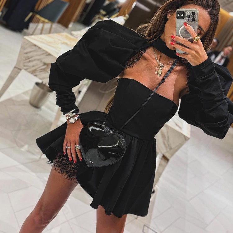 Black Strapless Two-Piece A-Line Dress