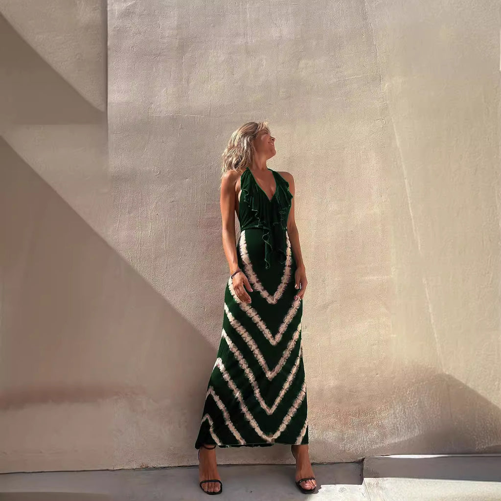 Women's Striped Halter A-Line Dress