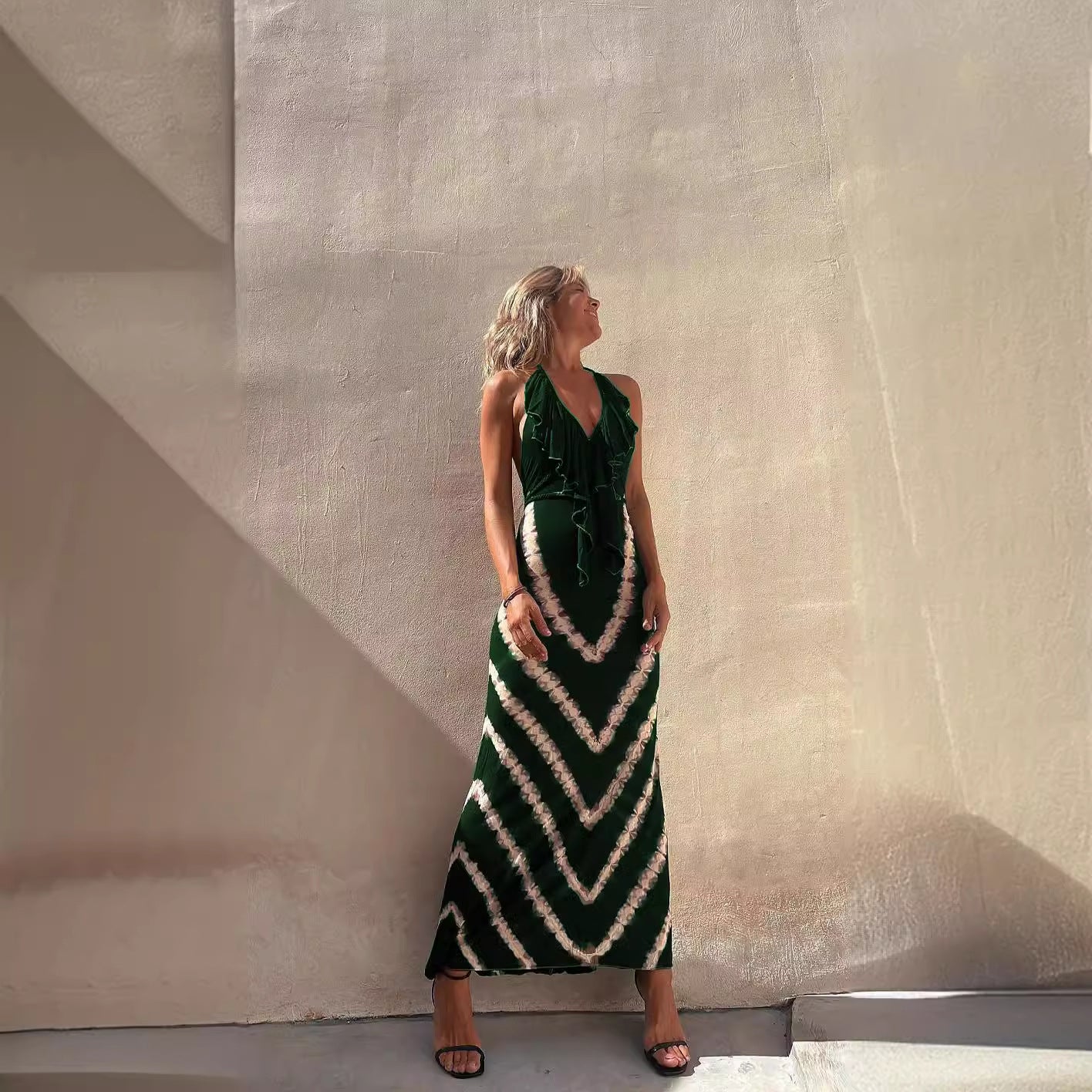 Women's Striped Halter A-Line Dress