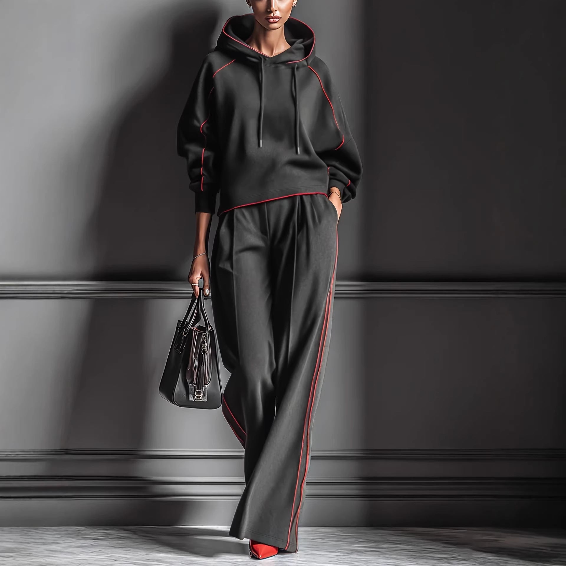 Women Clothing Dark Gray Air Layer Contrast Color Hooded
