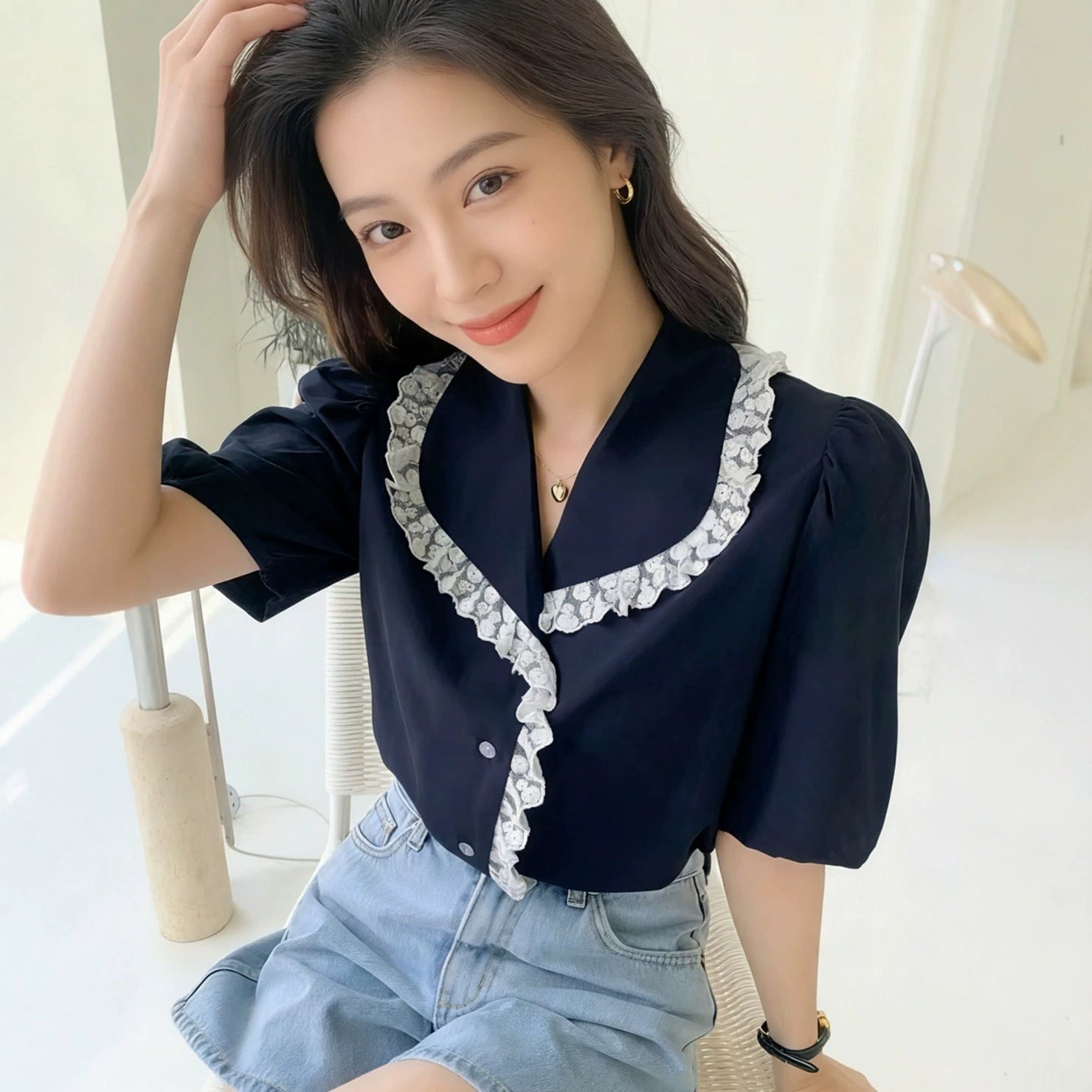 Loose Lazy Relaxed Fit Short Sleeved Shirt Korean High End