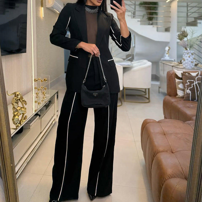 Women's Clothes Blazer Straight Leg Trousers Casual Set