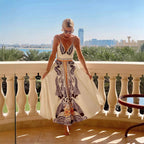 Women's Backless Self Tie Dress Printed V neck Dress