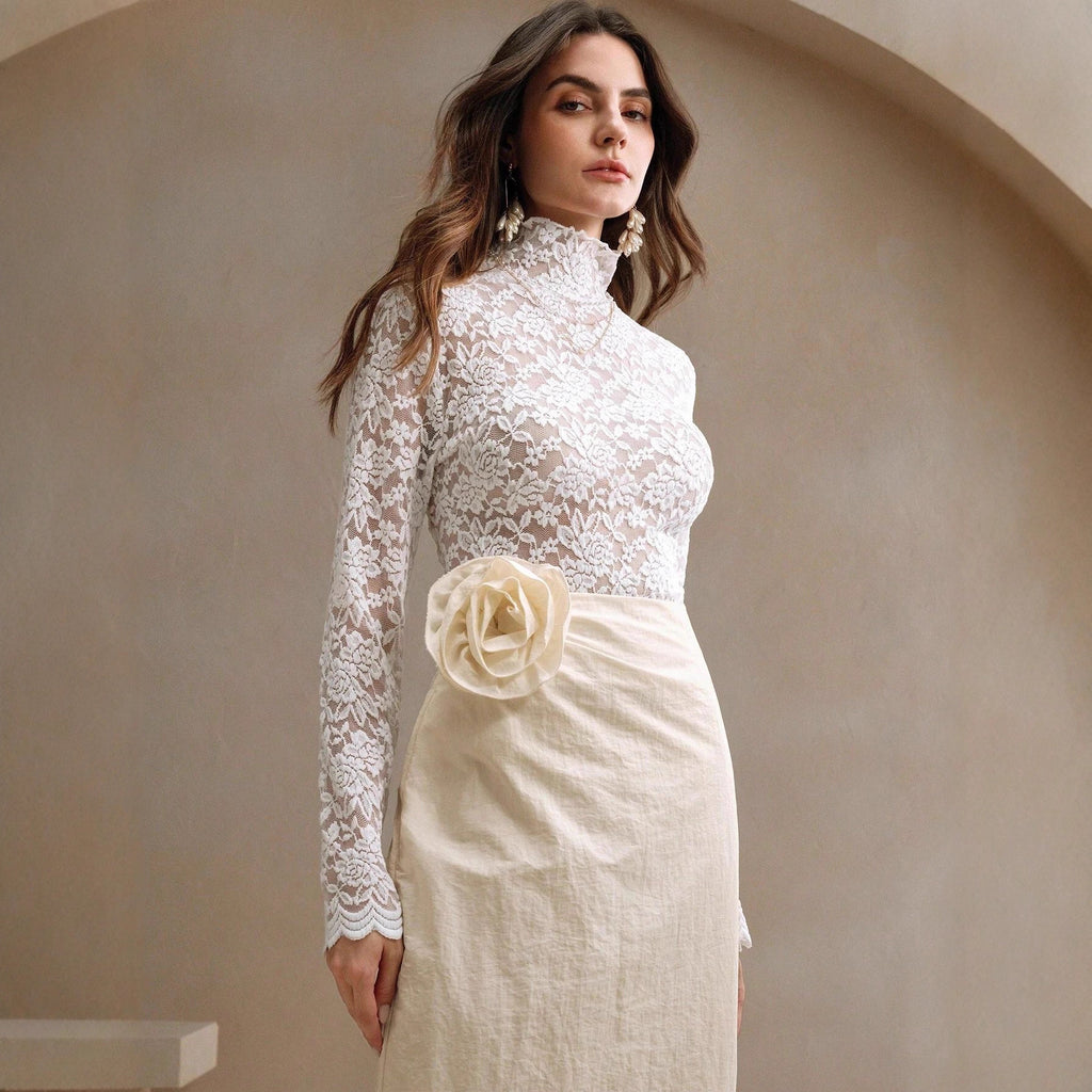 French Lace Turtleneck Top
