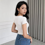 Sexy Skinny Short Lace Square Collar Top Niche Short Sleeve