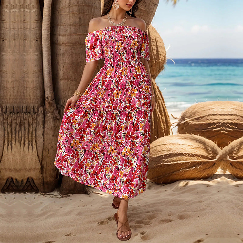 Women's Off-Shoulder Printed Vacation Dress