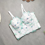 Women’s Floral Embroidered Sequin Sweetheart Crop Top