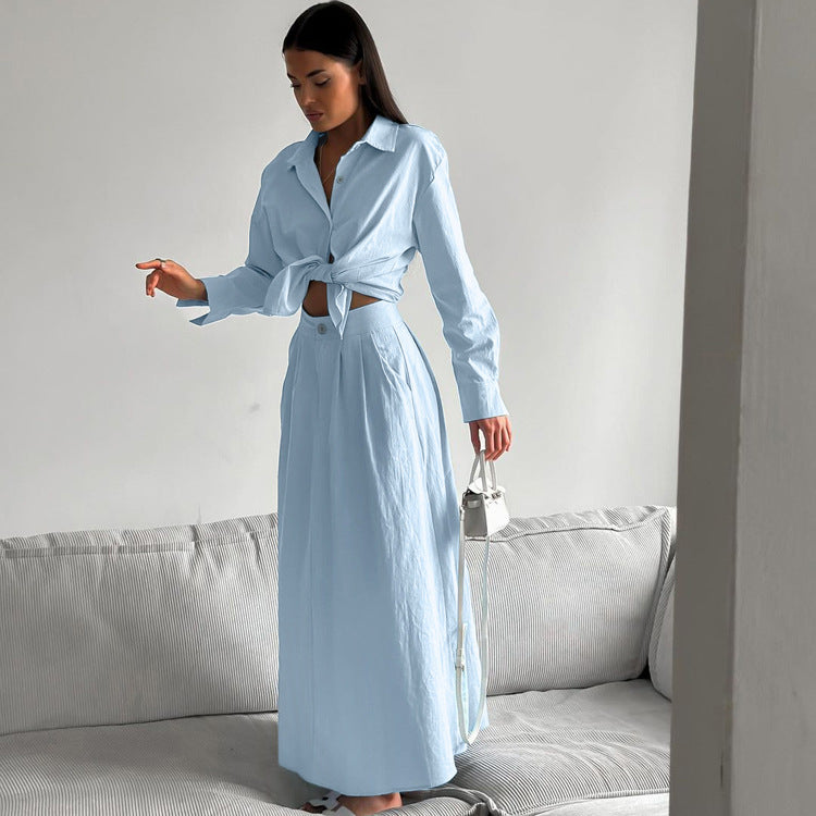 Long Sleeve Shirt Skirt Set Suit