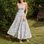 Women's Printed Sweetheart Lace-Up Boned Maxi Dress