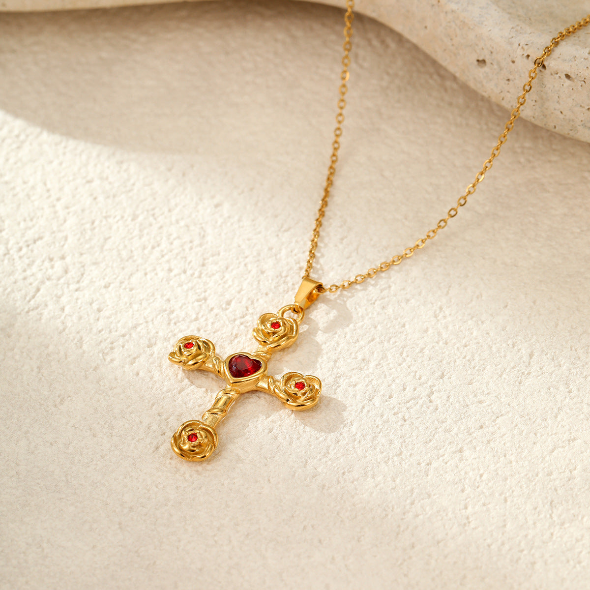 Women's Rose Cross Stainless Steel Necklace