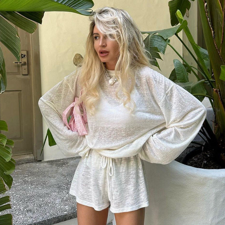 See through Simple round Neck Long Sleeve Set