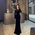 Women's Velvet Lace-Panel Long Sleeve Maxi Dress