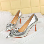 Women's Pointed-Toe High Heels With Floral Rose Detail