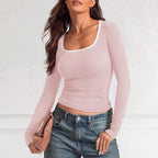 Women's Pullover Multicolor Solid Color Slim Fit Long Sleeves Shirt