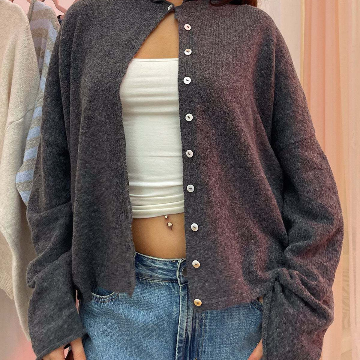 Women's Single-Breasted Bell-Sleeve Cardigan