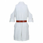 White off Shoulder Clothes Short Sleeve Waist Controlled Office Overalls Vacation Casual Romper