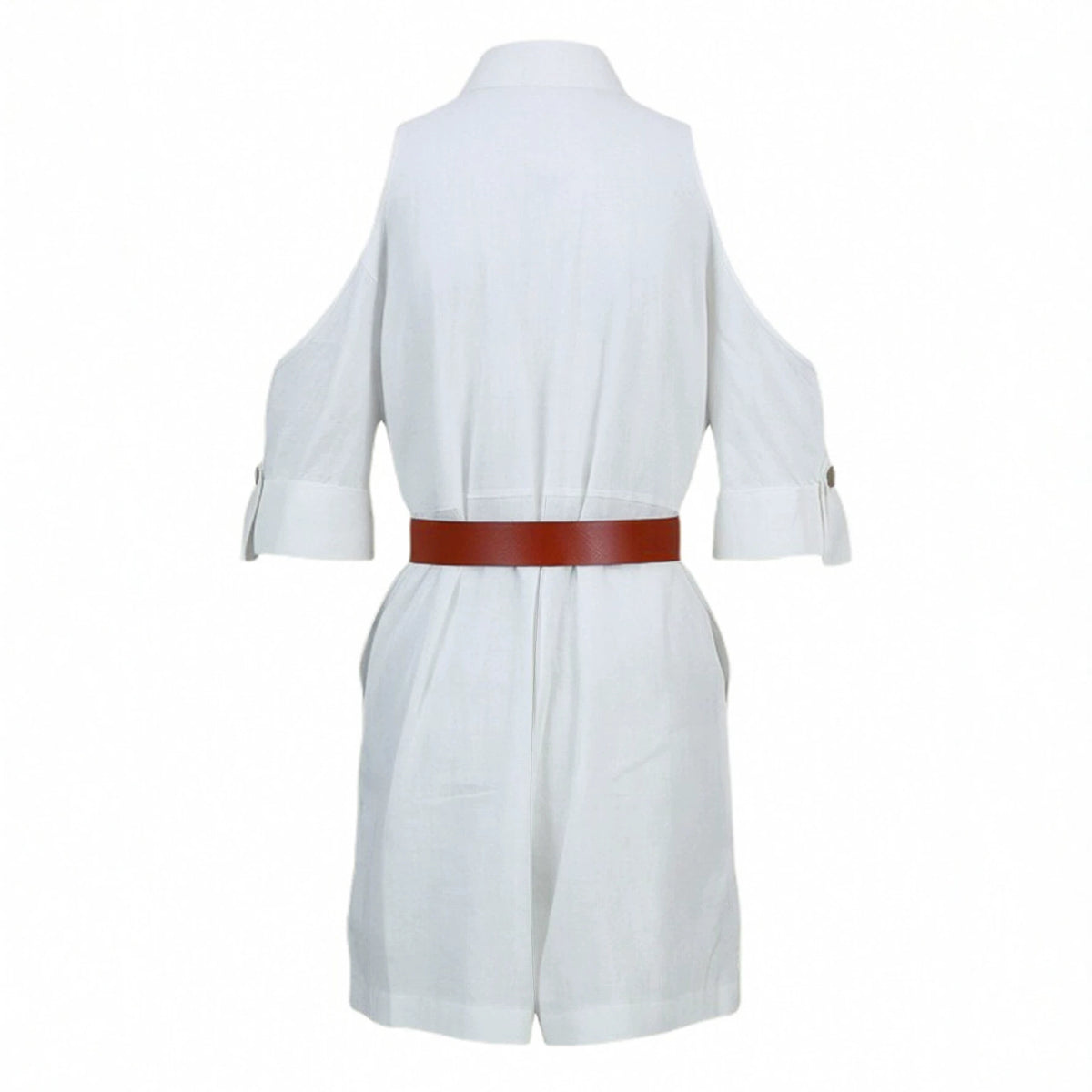 White off Shoulder Clothes Short Sleeve Waist Controlled Office Overalls Vacation Casual Romper