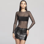 Women's Long Sleeve Mesh Patchwork Jumpsuit