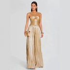 Women's Gold Pleated Swing Dress