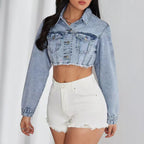 Denim Non Elastic Short Top Classic Light Blue Denim Denim