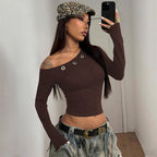 Women's Asymmetric One-Shoulder Long Sleeve Top