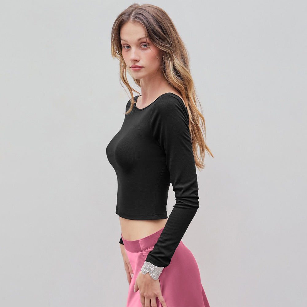 Women's T Shirt Backless Design Short Slim Fit Bottoming Top Women