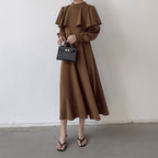 Women's Stand-Collar Smocked Ruffle Long-Sleeve Midi Dress