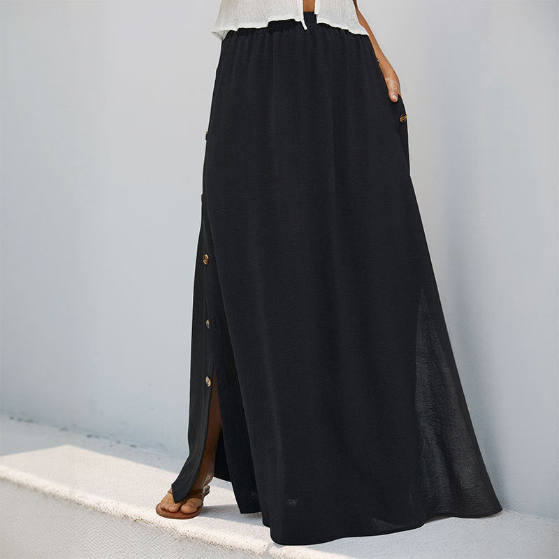 Black Button-Pocket Skirt