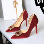 Women's Rhinestone Buckle Pointed-Toe Stiletto Heels