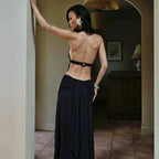 Women's Black Halter Backless Maxi Dress