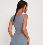 's Arrival Slim Sleeveless Faux Two Piece Tether Short Mesh Top
