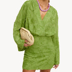 V-Neck Jacquard Long Sleeve Mini Dress