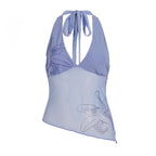Sexy Deep V Plunge Halter Floral Printed Mesh Hollow Out Cutout Backless Slimming Slim Fit Camisole Vest